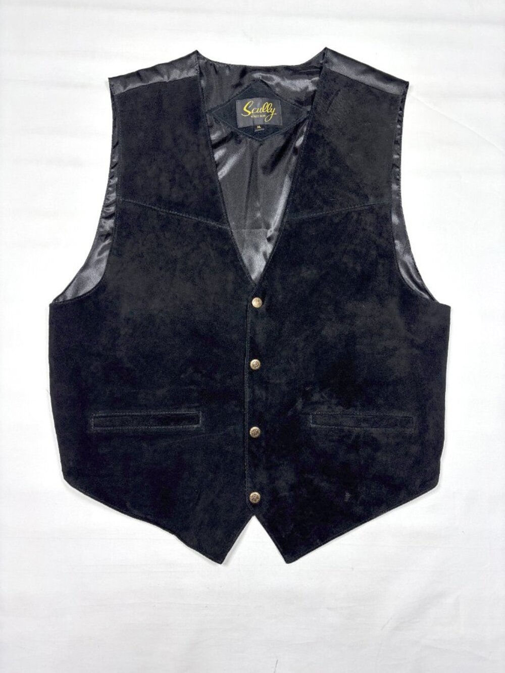 Vtg Scully Black Suede Leather Western Waistcoat Vest Mens XL Euro Mond Snap